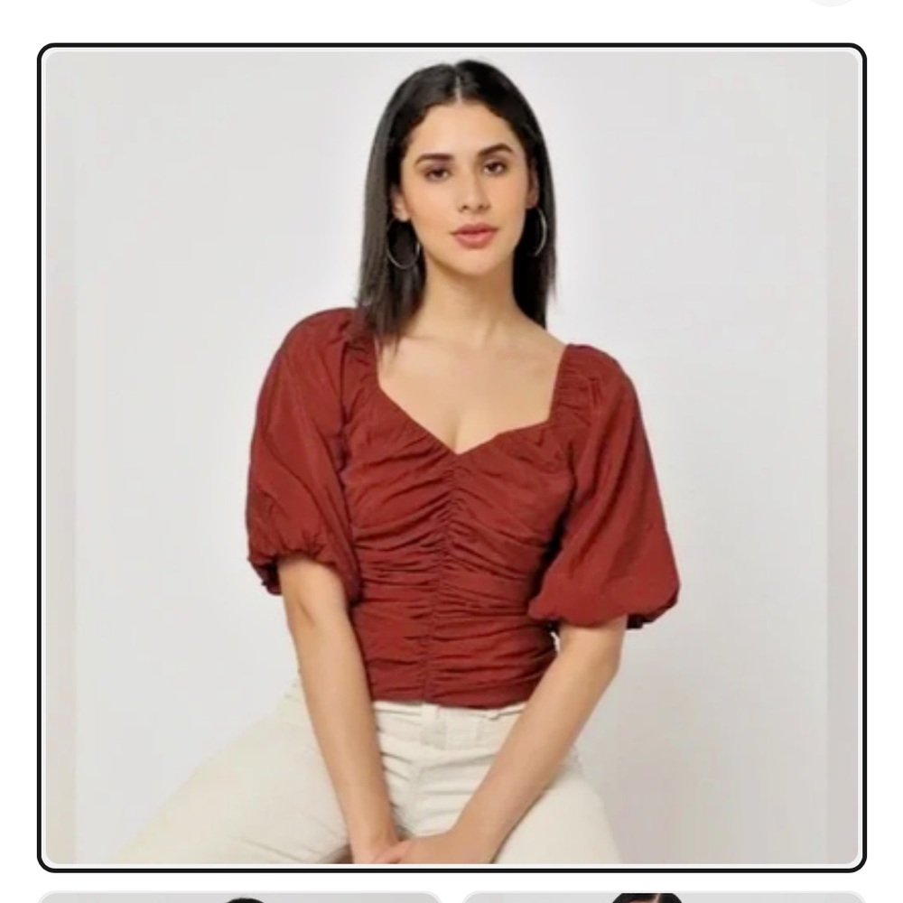 GAP Rust Ruched Puff Sleeve Blouse, NWOT